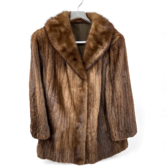 Mink Real Fur Coat Women's Size Large Vintage Brown Mid Length - Picture 1 of 11